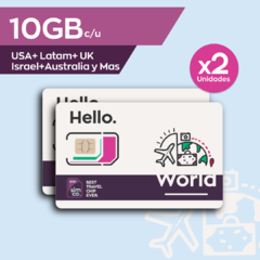 x2 SIMs de 10GB c/u para USA, Europa, Israel, Oceania (ver 70 destinos)