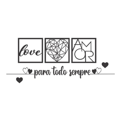 KIT 3 Quadros Para todo Sempre, Love e Coração Geométrico Amor + 2 Mini Apliques de Coração Frase de Parede Religioso MDF Preto C/Dupla Face - LONDRES OUTLET