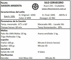 Saison Argenta - Silo Cervecero | Insumos Cerveceros | Cerveza Artesanal