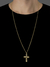 CORRENTE GRUMET FECHO TRADICIONAL (1mm) - 60cm ou 70cm + PINGENTE CRUZ VAZADA DETALHADA CRAVEJADO COM PEDRAS DE ZIRCÔNIA - 2,1x2,7cm - BANHADO A OURO 18K