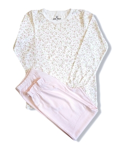Pijama Longo- 100% Pima - Floral Mini - Rosa