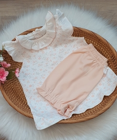 Pijama Curto - 100% Pima - Floral Pêssego - comprar online