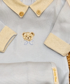 Saída Maternidade Bebê - Teddy Bear Avelã- Tricotil- 100% Algodão - Azul Bebê - 02 peças na internet