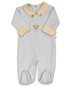 Macacão Bebê - Teddy Bear Avelã- Tricotil- 100% Algodão - Azul Bebê