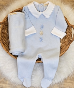 Saída Maternidade Bebê - Losango- Tricotil 100% Algodão - 2pcs - Azul Bebê