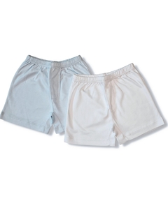 Cj. Short Boxer - 100% Pima -Pijama Infantil- Branco e Azul- 2 peças