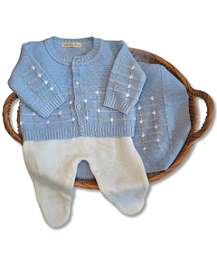 Saída Maternidade Bebê Lucca - Tricot Azul - 03 peças na internet