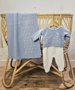 Saída Maternidade Bebê Lucca - Tricot Azul - 03 peças