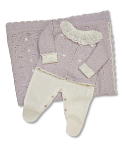 Saída Maternidade Bebê - Escalope Poá - 04 peças - Lavanda - Little Bloom - Roupas e Pijamas para Bebês e Crianças