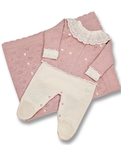 Saída Maternidade Bebê - Escalope Poá - 04 peças - Rosa - Little Bloom - Roupas e Pijamas para Bebês e Crianças