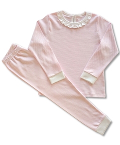 Pijama Longo- 100% Pima - Listras Rosa