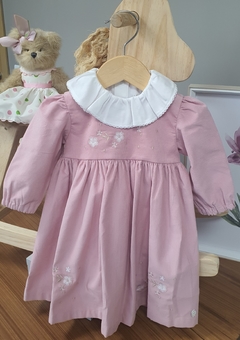 Vestido Infantil Amor Perfeito - Veludo Bordado - 100% Algodão - Rosê na internet