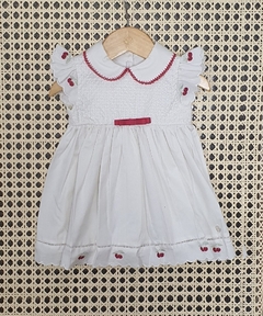Vestido Infantil Cerejinhas - Bordado- Estilo Casinha de Abelha Off White