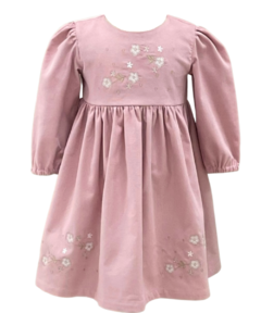 Vestido Infantil Amor Perfeito - Veludo Bordado - 100% Algodão - Rosê