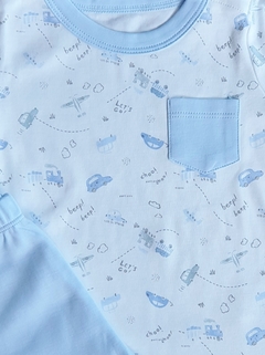 Pijama Curto - 100% Pima - Transporte - Azul Celeste - comprar online