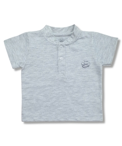 Camiseta infantil - Algodão Pima- Botões- Cinza Mescla