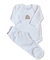 Pijaminha Bebê - 100% Pima - Little Teddy - Branco com Vichy Cinza - Com pé