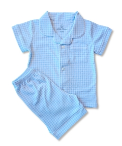 Pijama Clássico Curto Infantil - Algodão Pima - Vichy Azul