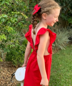 Vestido Jardineira Infantil- Stacy - Linho Vermelho - comprar online