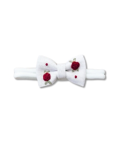 Tiara Linho Branco - Bordado Manual - 2 Rosas vermelhas