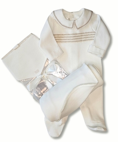 Saída Maternidade Bebê - Pala Bordada- 100% Algodão Sustentável - Malha Inglesa - 03 peças - Off White na internet