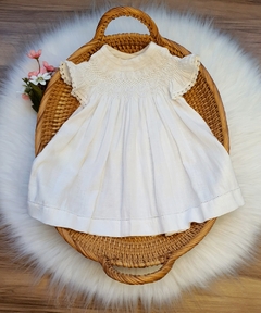 Vestido Batinha Casinha de abelha - Linho Branco