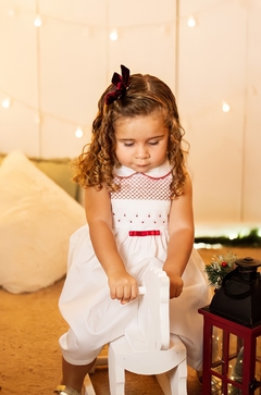 Vestido Infantil Manoela - Casinha de Abelha - Branco com Vermelho - comprar online