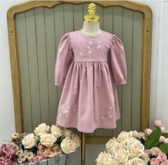 Vestido Infantil Amor Perfeito - Veludo Bordado - 100% Algodão - Rosê - Little Bloom - Roupas e Pijamas para Bebês e Crianças