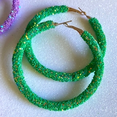 Argola Glitter Strass Carnaval - Verde 6 cm
