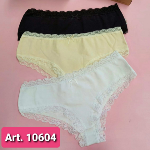 *SAYKA* 10604 PACK X3 CULOTTE ALGODON Y LYCRA CON PUNTILLA (10604SAY)