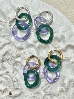 Aros vidrio verde/lila doble - Galaxia