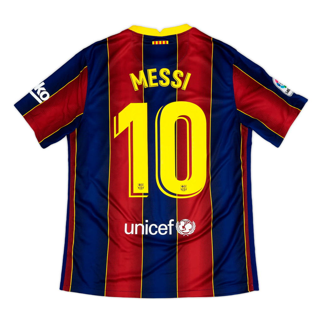 Camisa de Futebol Barcelona 2020 2021 Messi Nike Para Fanaticos