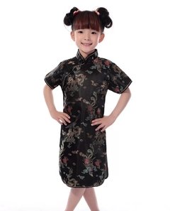 Vestido Infantil Com Estampa De Dragão E Fênix - Preto