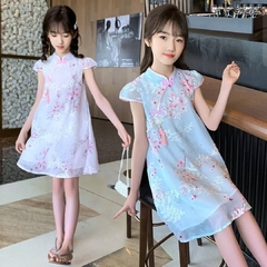 Vestido Infantil Sakura Azul Bebê - Kimonos Liberdade