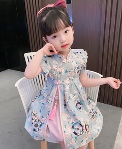 Vestido Infantil algodão Flor Sakura com Pingente - Rosa