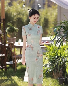 Vestido Oriental Midi Verde Chá