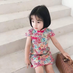 Vestido Infantil Oriental em algodão - Flores