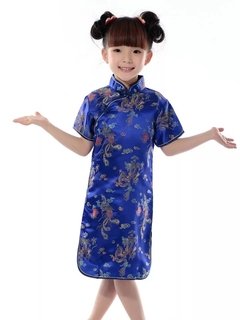 Vestido Infantil Com Estampa De Dragão E Fênix - Azul - comprar online