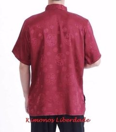 Blusa Masculina Cetim Com Estampa Circulo Dragão - Kimonos Liberdade