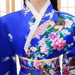 Yukata Feminina adulto Azul Com Estampa De Pavão - Tam Único - Kimonos Liberdade