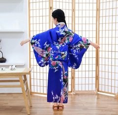 Yukata Feminina adulto Azul Com Estampa De Pavão - Tam Único na internet