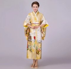 Yukata Feminina Dourada Com Estampa De Gueixa - Tam Único na internet