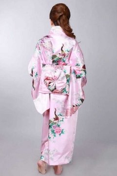 Yukata Feminino Rosa com Estampa de Pavão - Tam Único * - loja online