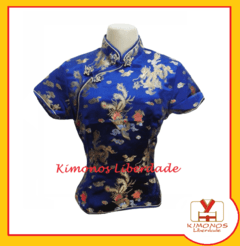 Blusa Chinesa Com Estampa Dragão E Fênix - Azul na internet