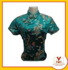 Blusa Chinesa Com Estampa Dragão E Fênix - Verde *