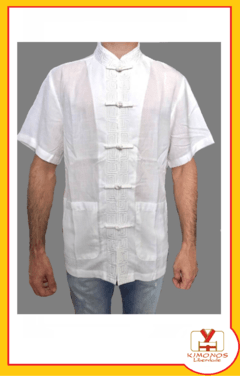 Blusa Masculina De Algodão - Branca Gola Bordada