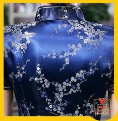 Vestido Curto Com Estampa Flor De Cerejeira - Azul Royal - Kimonos Liberdade