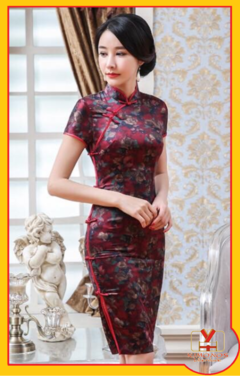 Vestido Curto Shanghai Oriental Vermelho Escuro *