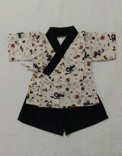 Conjunto Kimono Infantil Creme Dragão