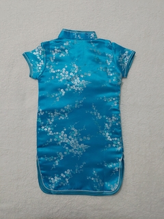 Vestido Infantil com estampa Flor de Cerejeira Azul Turquesa - comprar online